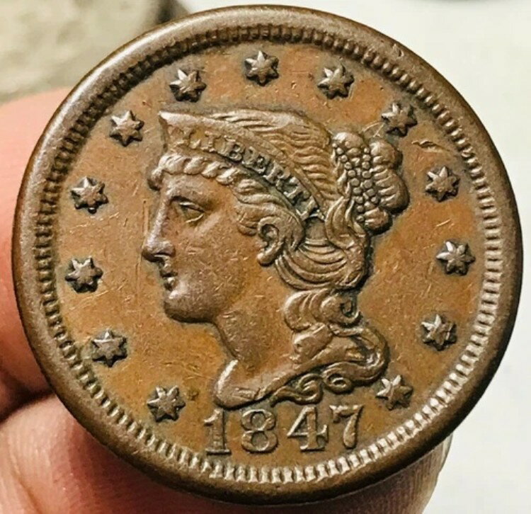1847年 ラージセント マトロン 編み髪 1セント 未鑑定 チョイス US銅貨 CC25181