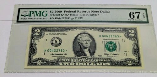 2009 $2 ダラス FRN スター * PMG スーパージェム UNC 67 EPQ レアシリーズ - 連邦