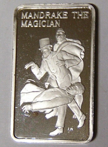 マンドレイク 魔術師とローター 1オンス .999 純銀バー 1974年 プルーフ (62422)
