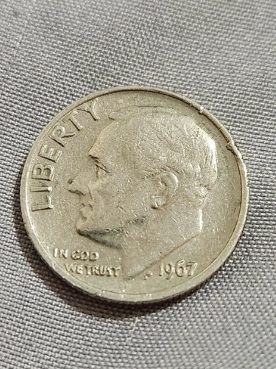 1967年ルーズベルト10セント硬貨、ミ