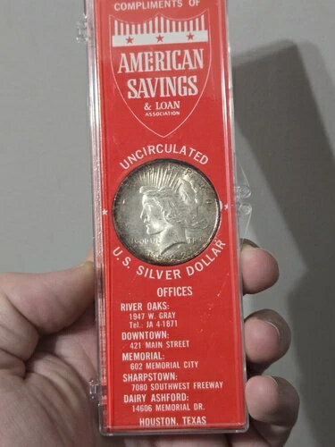 1922年 ピースダラー アメリカン貯蓄貸付組合 宝石入りコイン ☆ 光沢仕上げ