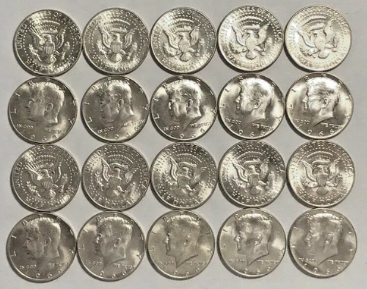 楽天WORLD RESOURCE【KING店】1966年 ケネディ ハーフダラー ロール - 銀含有量40％ - コイン1枚あたり少なくとも「MS」75％ スナップAL?