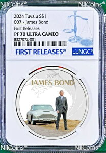 2024年 ジェームズ・ボンド ダニエル・クレイグ シルバー プルーフ 1ドル 1オンス コイン NGC PF70 アストンマーティン DB5