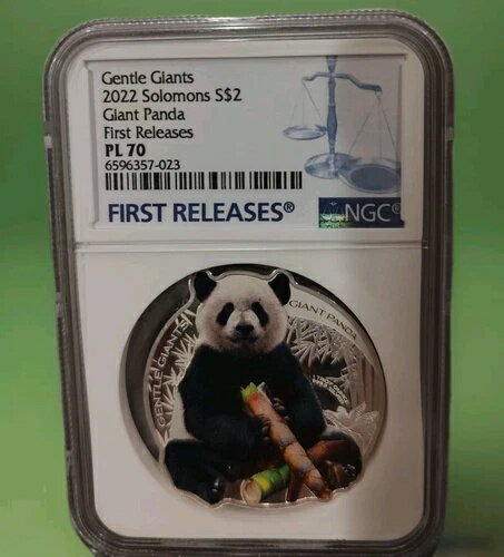 2022年 1オンス シルバー ジャイアントパンダ - ジェントルジャイアンツ ソロモン諸島 2ドルコイン PL70