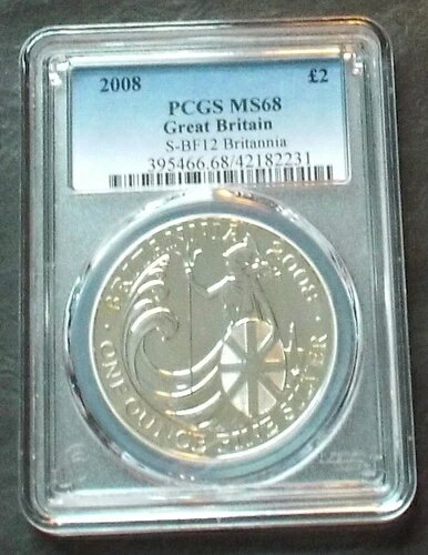2008年 シルバーブリタニア - PCGS MS68 - 1オンス 未流通銀貨