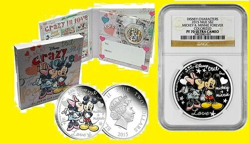 2015 디즈니 미키 & 미니 컬러 라이즈 1 온스 실버 NGC PF 70 UC 팝 10K 박스 / COA