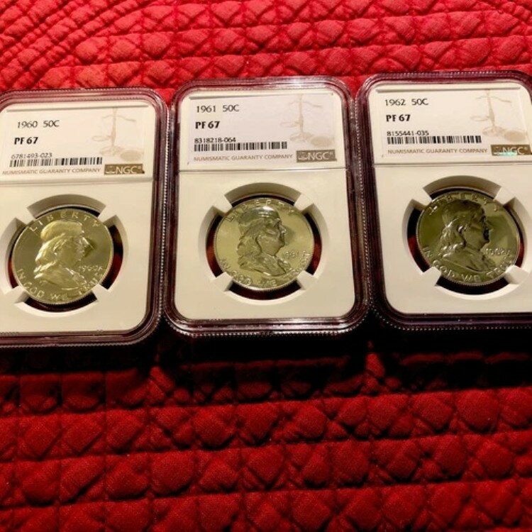 1960 年、1961 年、1962 年、NGC PF67 プルーフ ベンジャミン・フランクリン 50 セント シルバー 鏡の..