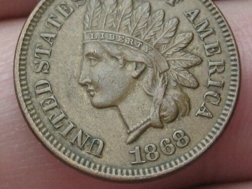 1868年インディアンヘッド1セントペニー - AU詳細、ダイヤモンド2.5個、チョコレートブラウン