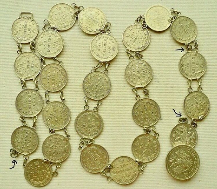 希少!シルバーレディースベルト 25x20コペイカコイン 1909-1915年 ロシア君主制時代