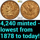 1890 年 PCGS MS62 発行枚数 4,240 -- 1878 年から現在までの最低価格 $5 ハーフイーグル ? $7,200 APR!