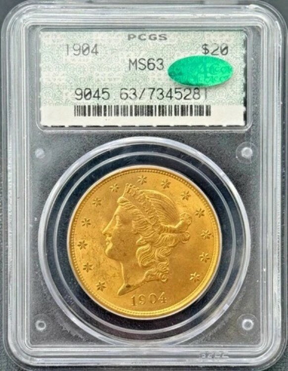 1904年 20ドル金貨 リバティヘッド PCGS ドイリー MS63 CAC ゴールド ダブルイーグル 7345281