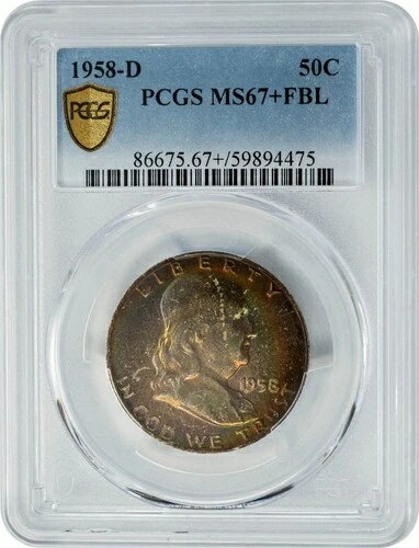 1958年製 フランクリンハーフ 50セント MS67+ FBL モンスターカラー セキュア PCGS 949672-1
