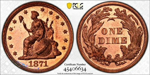 1871 10C J-1085 パターン PCGS PR64RD