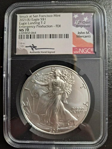 2021年 シルバーイーグル T-2 NGC MS70 緊急生産 FDI ジョン・マーカンティ サイン入り