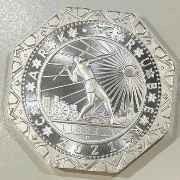 2021 クラーク・グルーバー $60 オクタゴン プルーフライク ボルト 1.5オンス シルバー アウル ダニエル・カー /5