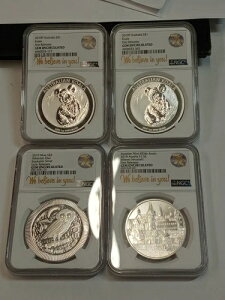 NGC Gem UNC 7k シルバー 1オンス コイン 4枚 - コアラ、ウィーナー・ノイシュタット、アテネのフクロウ