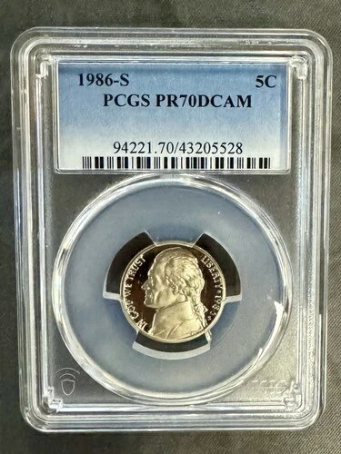 1986-S ジェファーソン ニッケル 希少 PR70DCAM PCGS グレード - 完璧、非常に人気があります!