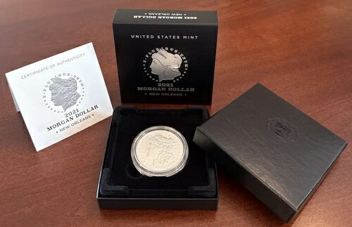 2021-O アメリカ造幣局 モルガン銀貨 UNC コイン（ニューオーリンズ枢密院マーク付き）