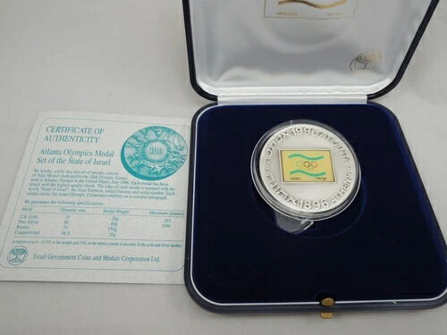 イスラエル 1996年アトランタオリンピック州メダル 50mm 60g 純銀 +COA+箱