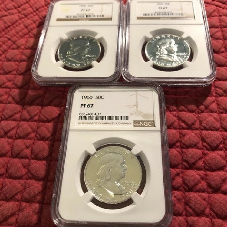 3、1960 年 シルバー フランクリン ハーフ ドル PF67 シミなし、鏡のような表面!