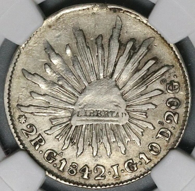 1842-Ga NGC VF 25 メキシコ 2レアル グアダラハラ造幣局コイン POP 1/2 (24070802C)
