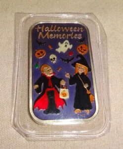 ハロウィンの思い出 .999 ファインシルバーアートバー CMG ミント 2014 シルバータウン エナメル