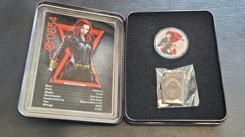 2020年 フィジー マーベル アベンジャーズ ブラックウィドウ 1オンス シルバーコイン＆ピンセット 金属..