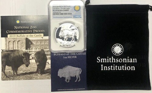 2019年 バッファロー スミソニアン国立動物園 シルバー NGC PF70??完璧な品質??CoA+バッグ(3)
