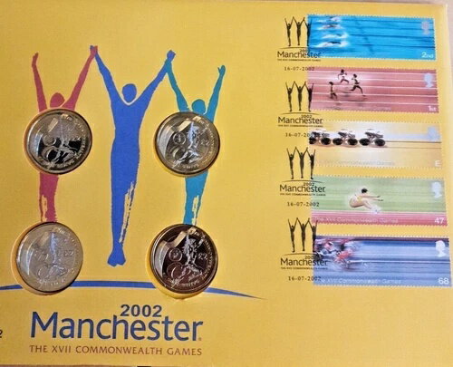 楽天WORLD RESOURCE【KING店】* ロイヤルミント、2002年マンチェスターコモンウェルスゲームズの2ポンドコインと切手カバー。