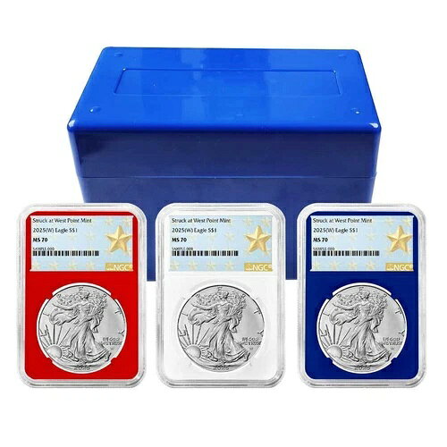 3 個セット - 2025 (W) $1 1 オンス アメリカン シルバー イーグル NGC MS70 ウェスト ポイント スター ラボ...