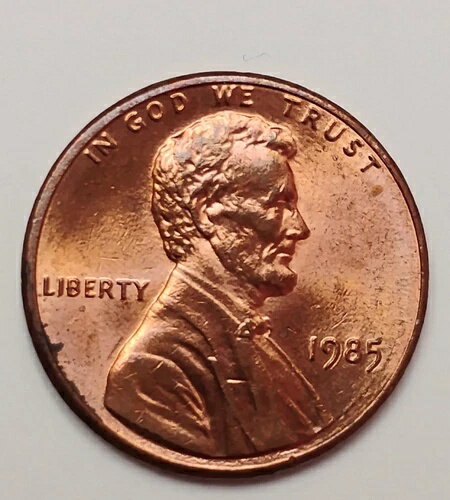 1985 リンカーン ペニー、RD、DDO、DDR 多くのミントエラー、染料の斑点/欠け、文字 E の斑点