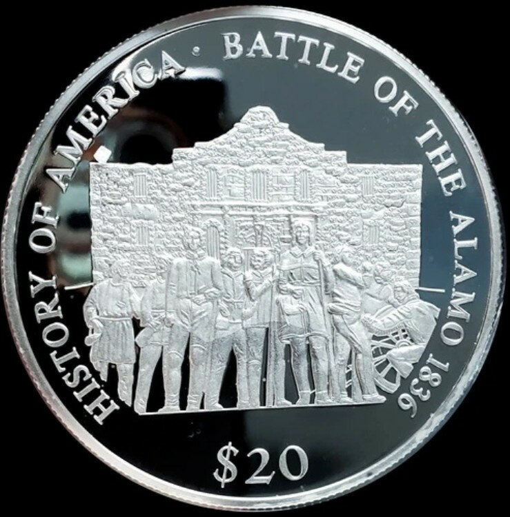希少 2000年 リベリア 米国 アラモの戦い プルーフ .999 シルバー 20ドルコイン #0632