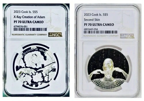 2023年 X線撮影 アダムの創造と第二の皮膚 2枚のコイン NGC PF 70 UCAM クック諸島