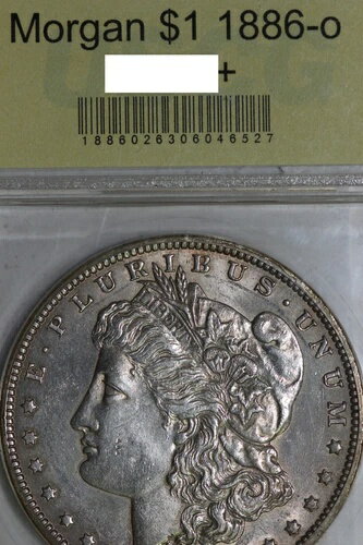 1886-O モルガン 90% 銀貨 純AU クリーニング済み USCG ホルダー入り (DEAN250)