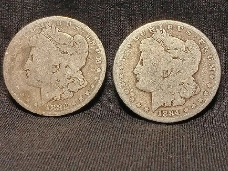 モルガン銀貨 2枚 1882年 1884年 フィラデルフィア流通 未認証 #CRH