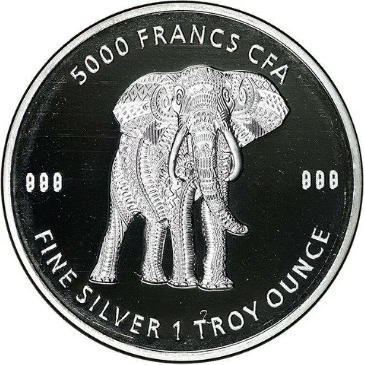 希少 2019年 チャド共和国 5000F マンダラ エレファント 1オンス .999 純銀 BUコイン(3)