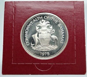 1975年 バハマ諸島 フラミンゴ2羽 ヴィンテージ プルーフ シルバー 2ドルコイン i86914