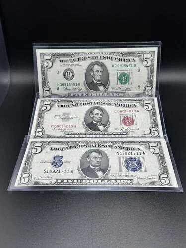 1934D-1974- 1953 A- 5 ドル紙幣 ロット 3 あなたのコレクションに最適な非常に高品質の紙幣。