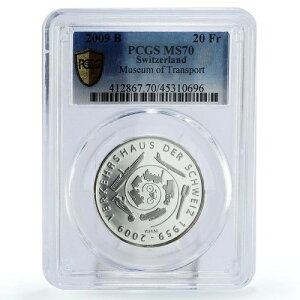 スイス 20フラン 交通博物館 飛行機 船 ロケット MS70 PCGS 銀貨 2009年