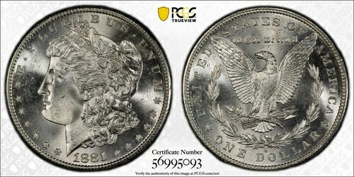 1881年 S モーガン銀貨 PCGS MS-65