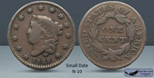 1828年、N-10 R-2、スモールデイト、マトロンヘッド・ラージセント、良好な状態、銅製 C8165