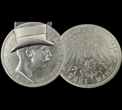 3マーク銀貨 1918年以降 プロイセン 1910A ヴィルヘルム2世嘲笑メダル 未使用 BU-