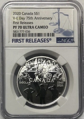 2020年 VEデー カナダ 75周年記念 シルバー $1 NGC PF70??完璧な品質??FR