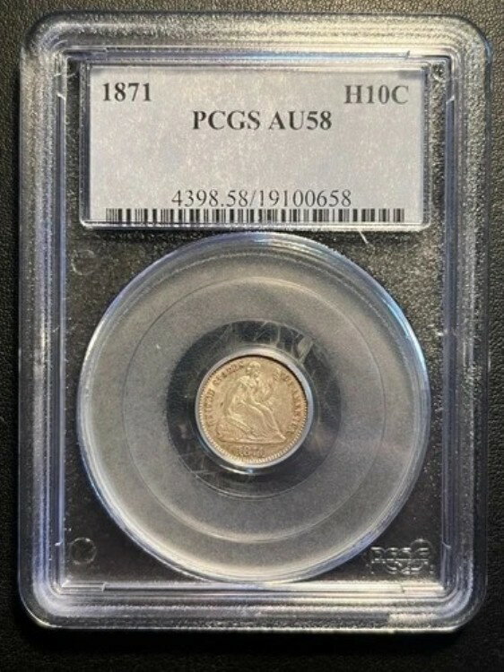 1871年製 座像ハーフダイム。PCGS AU58