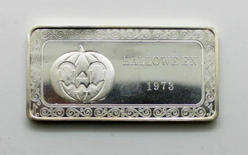 希少！ハッピーハロウィーン 1973 1 オンス .999 ファイン シルバー アート バー ワン ミント、発行枚数 400 枚！