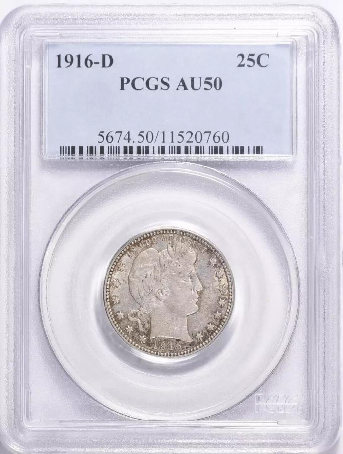 yɔi/iۏ؏tz AeB[NRC _RC [] 1916 D QUARTOR DOLRARS BARBER܂LIBERTY HEAD PCGS AU-50 1916 D Quarter Dollars Barber or Liberty Head PCGS AU-50