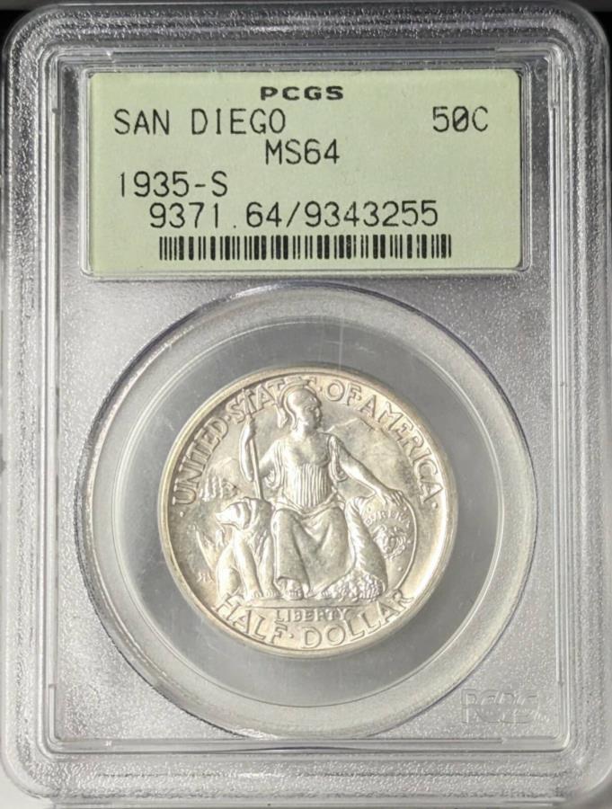 yɔi/iۏ؏tz AeB[NRC _RC [] 1935 STfBGSLOh-PCGSMS -64 OGH 1935 S San Diego Commemorative Half Dollar - PCGS MS-64 OGH