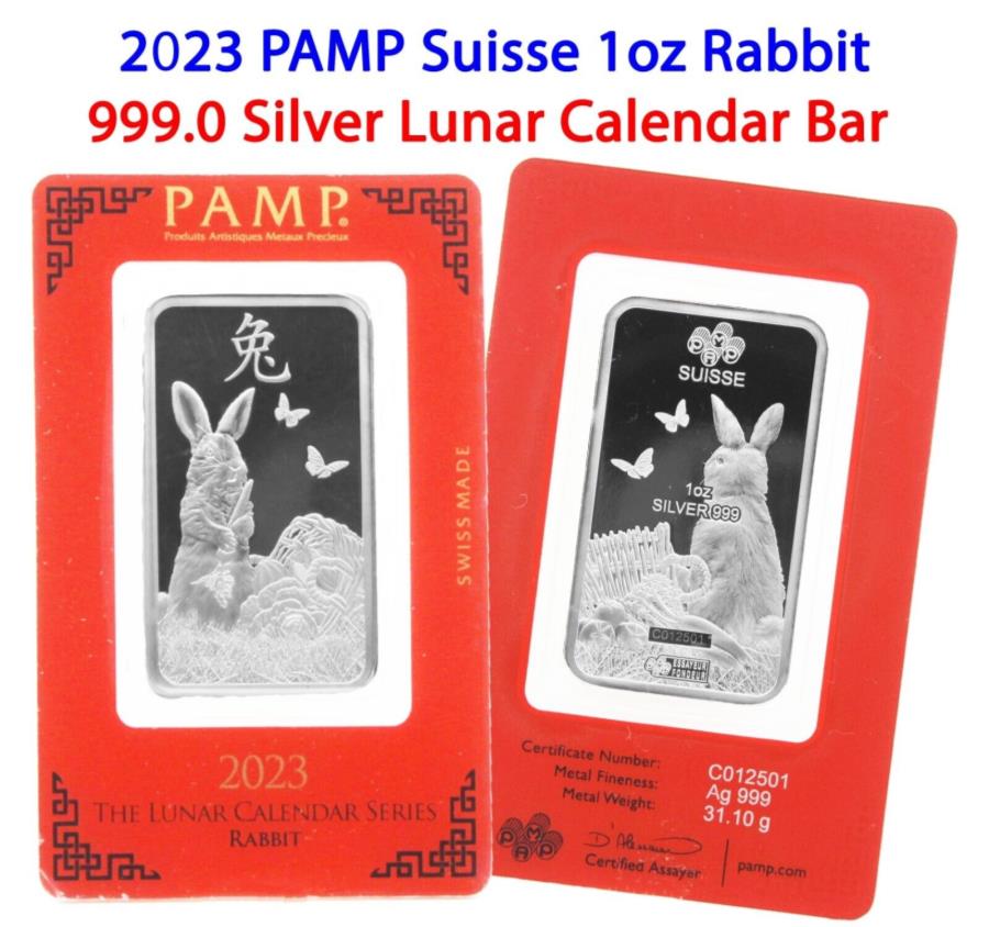 yɔi/iۏ؏tz AeB[NRC _RC [] 2023pvXCXi[J_[V[Yrbg1IXo[AbZC999.0t@CVo[ 2023 PAMP Suisse Lunar Calendar Series Rabbit 1 oz Bar Assay 999.0 Fine Silver