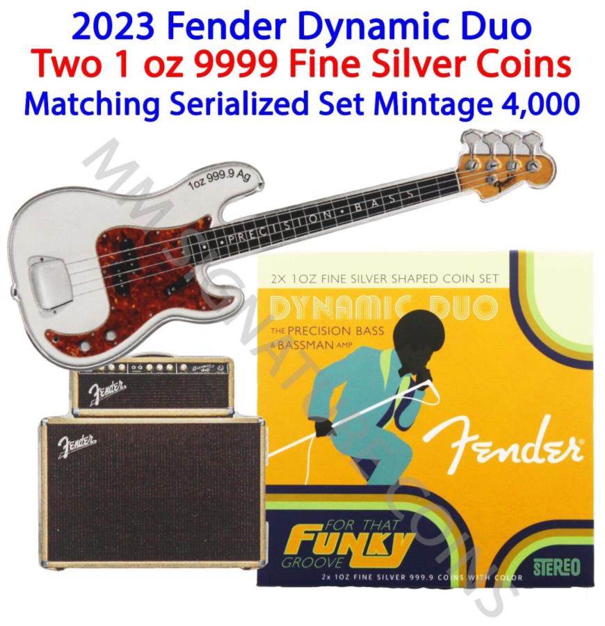 ڶ/ʼݾڽա ƥ 󥳥 [̵] ѥץեʥߥåǥ奪2󥷥Сå̩١Хޥ󥢥 PAMP Fender Dynamic Duo 2 Coin Silver Set Precision Bass Guitar &Bassman Amp