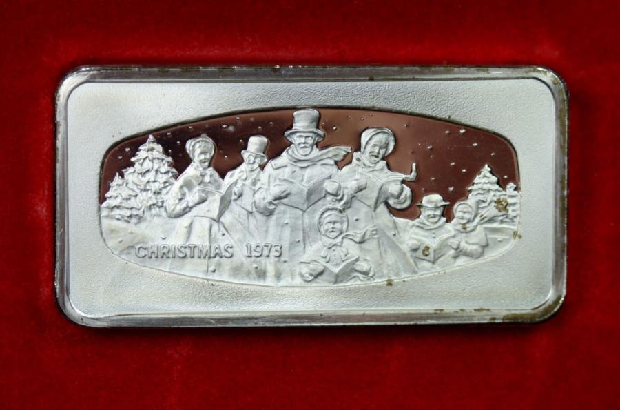 【極美品/品質保証書付】 アンティークコイン モダンコイン [送料無料] 1000穀物クリスマス1973フランクリンミント.925ファインシルバーバー 1000 Grains Christmas 1973 The Franklin Mint .925 Fine Silver Bar